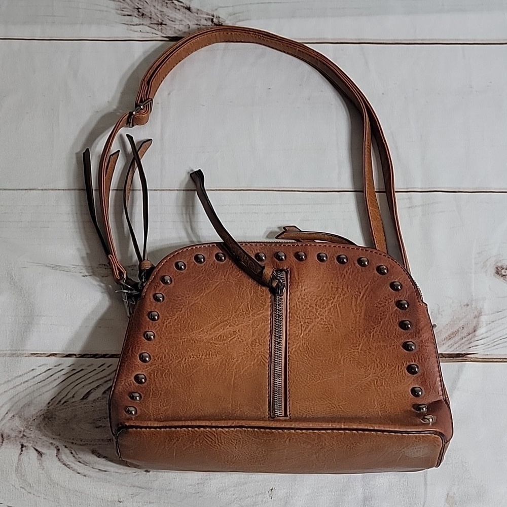 Sam & Hadley Dome Purse Women's Brown Studded Faux Leather Shoulder Bag